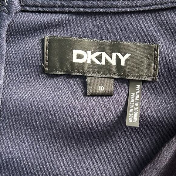 Dkny Knot Puff Sleeve Chiffon Fit Flare Short Sleeve Dress Blue Floral Sz 10 - Picture 9 of 11